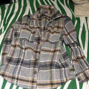 Zara Gray and Tan Plaid Utility Jacket